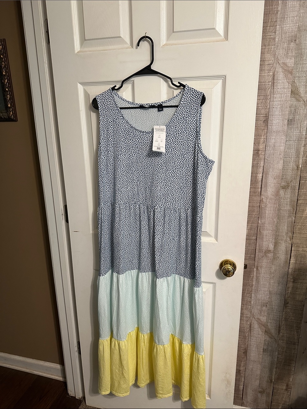 Lands' End Tiered Maxi Dress in Navy, Light Blue, Yellow